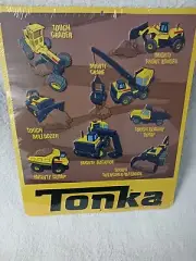 Tonka Truck Metal Yellow Dozer Crane Trencher Dump Loader Sign 13 x 16. Sealed