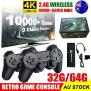 Wireless 4K HDMI Video Game Console Retro 10000+Games TV Stick 64G+2x Gamepad JQ