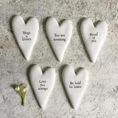 Tiny Porcelain Heart Tokens with Words | Keepsake Gift Proud Amazing Love Brave