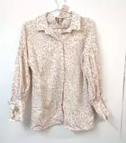 TopShop NWT WM 4 Cream Tan Leopard Print Button Down w/ Bow Detail at Neck Cuffs