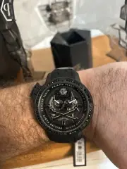 Philipp Plein Men's IP Black 46mm Strap Fashion Skull Watch