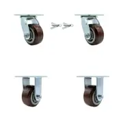 4 Inch Polyurethane Caster Set with Ball Bearings 2 Swivel Lock 2 Rigid SCC