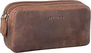 STILORD 'Eddie' Leather Pencil Case Large Pencil Case with 2 Zip Compartments Pencil Case Vintage Pencil Case Cosmetic Bag Genuine Leather