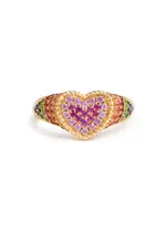 Yvonne Leon Baby Chevaliere Coeur 9kt Gold Pinky Ring - Multicoloured (UK H)