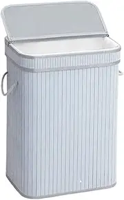 Laundry Basket with Lid, 72L Bamboo Laundry Hamper with Removable Liner, Collapsible Storage Dirty Clothes Basket with Handles for Laundry Bedroom (Grey)
