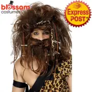 W518 Caveman Stone Age Tarzan Jungle Prehistoric Costume Wig Beard & Moustache