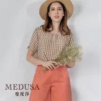 在飛比找ETMall東森購物網優惠-現貨【MEDUSA 曼度莎】粉卡其格紋嫘縈上衣（M-2L）｜