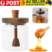 Honey Dipper Wooden Drizzle Server Spoon Wood Jar Food Long Handle Mixing Stick