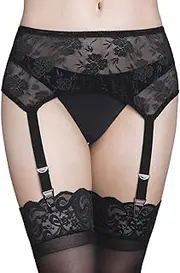 [GARGALA] Lace Garter Belt Sexy Black Suspenders for Women Lingerie Plus Size with 4 Vintage Metal Clips for Stocking
