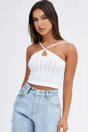 White Singlet Top Seamless - Size M/L, Women's Singlet