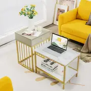 Giantex 2PCS Nesting Coffee Table Set Modern Sofa Side Table w/Steel Frame & Drawer End Table Bedside Table