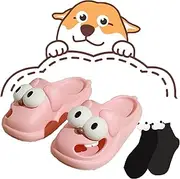 [Docxide] 2023 New Big Eye Dog Slippers, Tongue Kiss Slippers, Big Eye Dog Fun Cartoon Package Head Eva Slippers (5.5-6,Pink)