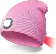 INHDBOX LED Hat Cap, Knitted Hat with USB Rechargeable Light, Lighting and Flashing Warning Types 8 LEDs, Easy Installation Front Rear Headlight Hat, Unisex Winter Warmer Knitted Cap