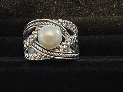 JTV White Cultured Freshwater 9mm Pearl & Sterling Silver Crossover Ring Size 10