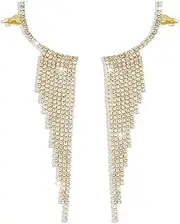[AIMALL] Women Long Rhinestone Tassel Earrings Bling Dangle Drop Statement Earrings for Wedding Party Fashion Jewellery Lightweight Alloy