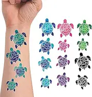 WIRESTER Temporary Tattoo Stickers for Girls Boys Kids Adults, Fake Tattoos on Face Hand Neck Wrist Party Favor Body Art, Tattoo Sheet 6 x 7.87 inch - Turtle Designs (Blue, Pink, Purple, Green, Black)