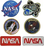 Zcketo Lot of 6 PCS NASA Space Hook and Loop Patches, NASA Badge Patch Tactical NASA Logo Champion Stickers Applique Sew on Morale Military Embroidered Patches for Kids Boys Adult Clothes