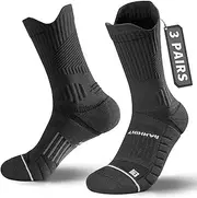 [Rahhint] Coolmax Compression Running Socks 3 Pairs, Cushion Crew Socks, Anti-Blister Moisture Wicking Athletic Hiking Socks