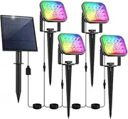 Solar Spotlights Outdoor, 4-in-1 Solar Garden Lights, Waterproof IP65 Solar Powered Spotlight, Multiple Colors Changing Dimmable Solar Landscape Light for Lawn, Garden, Pool Area, Driveway (4H-RGB)