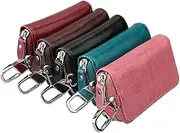MUCKLILY Leather Multifunctional Hanging Waist Key Pouch Stylish Zippered Key Storage Bag Durable Leather Design for Men Peacock Blue