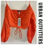 NWT Urban Outfitters Papaya Crop Top Size M Crinkle Rushed Tie Front $59