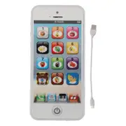 Kids Toy Smartphone With Music Player Colorful LED Lighting 8 Modes Fake Cell Phone Touchscreen Learning Play Toy with USB Cable White