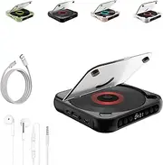 Portable Bluetooth-Compatible CD Player, Home Rechargeable Compact CD Player Built-in HiFi Speakers, Supports/AUX/USB and Repeat Modes, with Timer and Screen Display (Black)