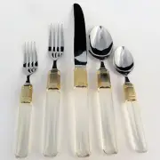 MIKASA PRISMA CLEAR GOLD 5 Piece Place Setting G4500 NEW NEVER USED Larry Laslo