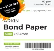 Genuine Arkin A1 Large Format Printer Bond Paper 80GSM - 594mm x 50M (4xRolls) -