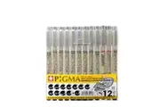 Sakura Pigma Micron Drawing Pens,Fineliners Set of 12, Black