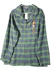CLUB ROOM Men's Black Watch Tartan Plaid Flannel Pajama Top Sz L Green Blue New