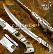 IMPACT CUTLERY RARE CUSTOM D2 FULL TANG BOWIE KNIFE STAG ANTLER HANDLE