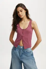 [Cotton On Women] Cotton On Women - Lily Button Through Tank - Rich plum S RICH PLUM