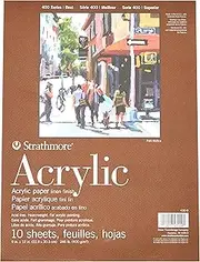 Strathmore 400 Series Acrylic Pad, Linen Finish, 9"x12" Glue Bound, 10 Sheets
