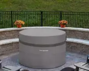 Grey round Fire Pit Cover Outoor 36 Inch Dia Waterproof Patio Deck Propane Fire