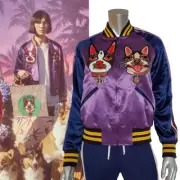 GUCCI JACKET BOMBER BOSCO ORSO PATCHES PURPLE SATIN w LOGO DETAIL $3,500 sz 42 6