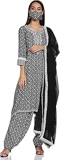 [BIBA] Women's Rayon Salwar Kurta Dupatta (SKDGREYS G7562_Black_36), Black