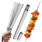 15Pcs/set Stainless Steel Barbecue Skewer Flat Kebab Iron Stick Outdoor