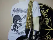 LEATHER BRASS GOLD STUDDED GUITAR STRAP THRASH METAL.(MDLS0123) CHUCK SCHULDINER