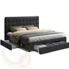 Artiss Avio Bed Frame Fabric Storage Drawers Charcoal Double