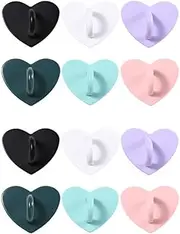 Kopida 12 Pcs Phone Charm Hook Colorful Phone Finger Grip Heart Shaped Phone Case Hooks Self-Adhesive Phone Wristband Clasps Hooks