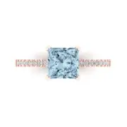 1.66 Princess Real Aquamarine Promise Bridal Wedding Designer Ring 14k Rose Gold