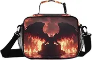 Demon Fire Wings Insulated Lunch Box for Women Men - Ideal for Work, Picnics - Includes Adjustable Shoulder Strap
