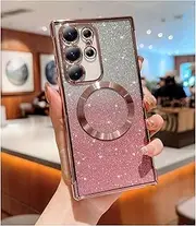 [JeLLYPIE] for Samsung S25 Ultra Case Magneitc, Compatible with MagSafe, Clear Case with Girly Sparkly Sheet for Samsung Galaxy S25 Ultra, Pink