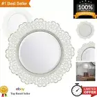 Round Off White Metal Lace Wall Mirror - 12.5" Diameter - Country Rustic Decor