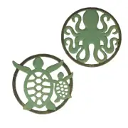 Cast Iron Trivet Set: Nautical Octopus & Sea Turtle Design, Verdigris Finish