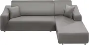 NAISI Couch Cover L Shape 2 Pieces Sofa Cover Soft Stretch Slipcovers with 2pcs Pillowcases Furniture Protector Sectional Couch Covers 3 Seater + 3 Seater(Silver Grey)
