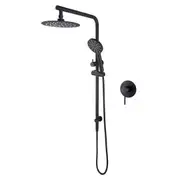 Black Bath Round 8'' Ultrathin Rainfall Shower Head 3-MODE Handheld Set Gooseneck Arm Wall Rail Diverter Mixer Tap WELS WATERMARK