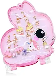 [YATEICBC] 3 Pairs Girls Clip On Earrings Children's Earrings + 2 Pieces Rhinestone Rings, Unicorn Lamb Flower No Piercing Earrings Princess Jewellery Accessories Party Birthday Gift, Silver