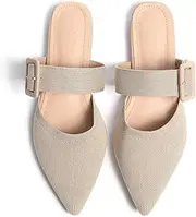 [Meknitva] Pointed Toe Mules for Women Flats，Slip On Mules Backless，Wide Width Mules，Mule Slides Flats Sandals
